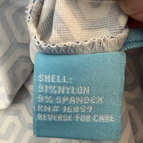 J McLaughlin Sheath Dress Size Small Catalina Cloth Stretch Blue White Geometric - Picture 3 of 8